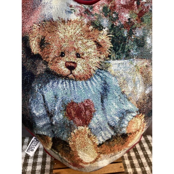 Riddle & Cockrell Heart Shaped Teddy Bear Pillow Embroidered Style Roughly 16x15 - Picture 2 of 11